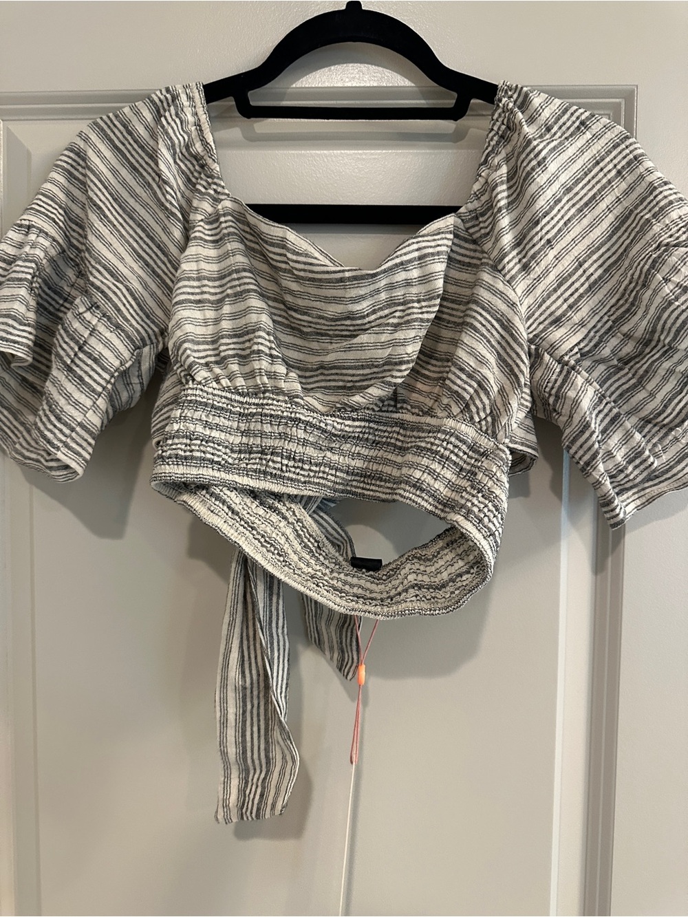 Mink Pink Striped Gray Cropped Tie-Front Top - Women